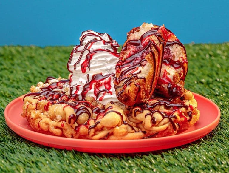 Strawberry Pecan Funnel Cake - Ghost Town Grub