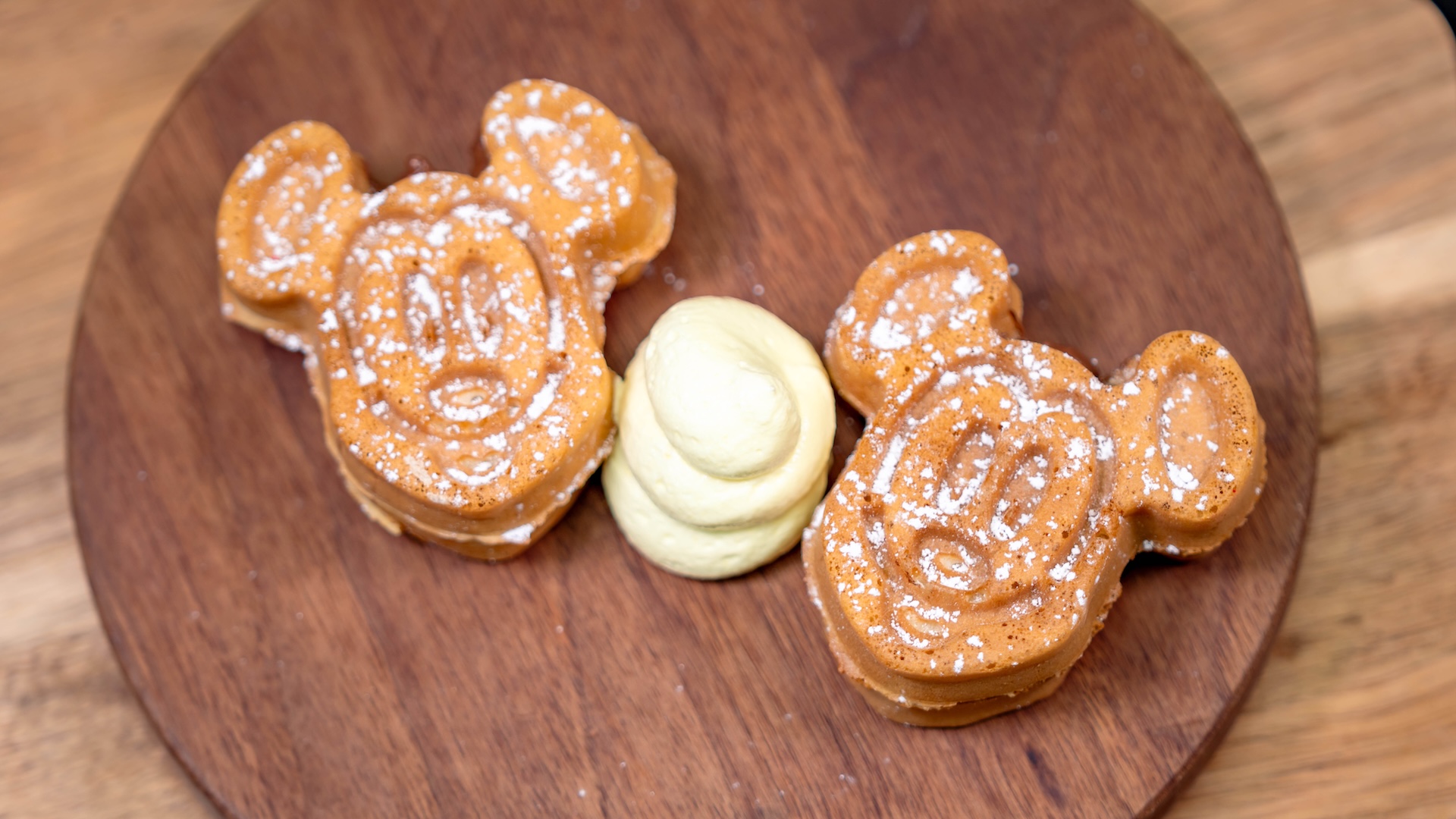 Mickey-shaped Banana-Hazelnut Waffles DCA Food & Wine Festival 2026